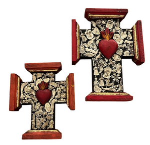 NWOT Set of 2 Mexican Crosses with Milagros and Sacred Heart